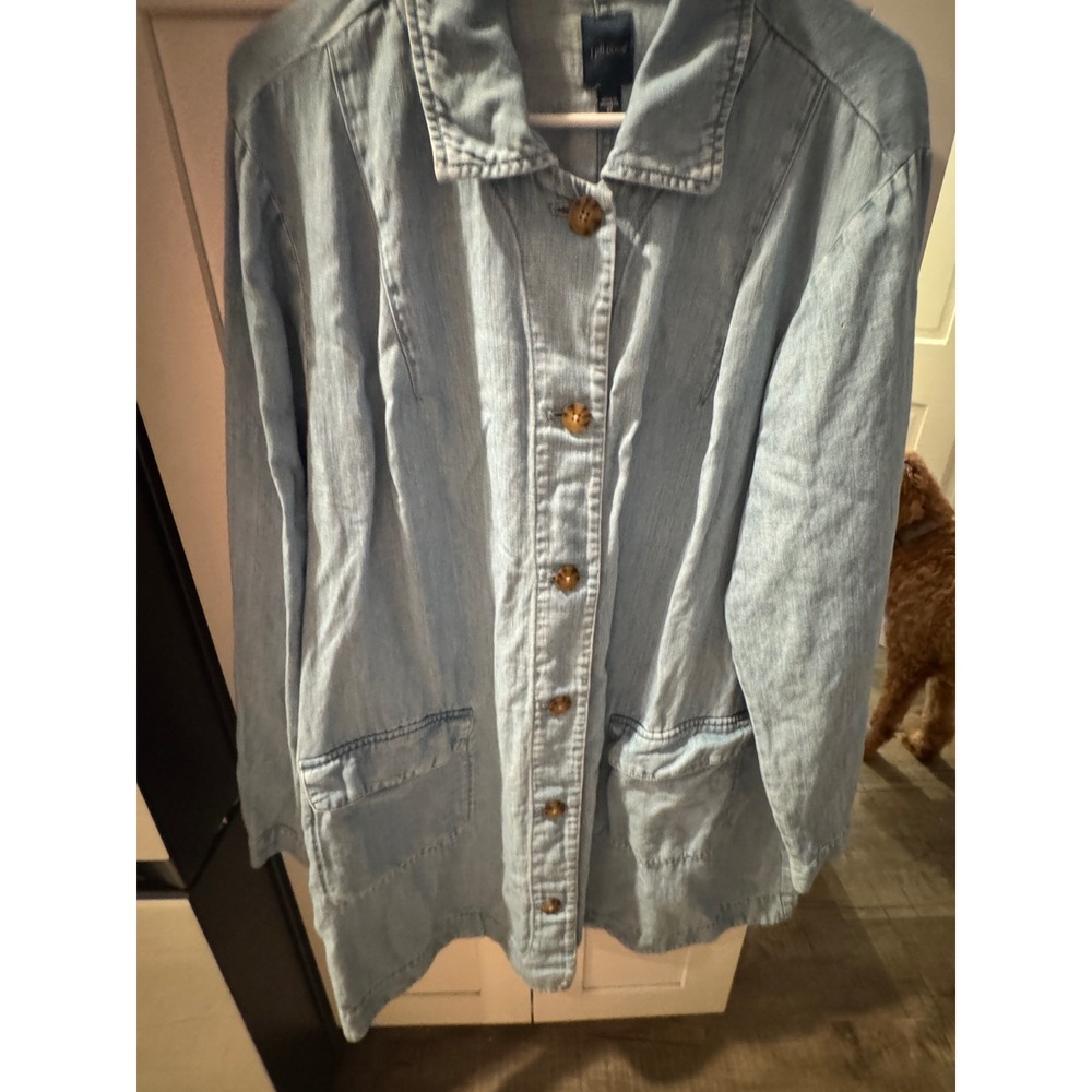 J. Jill Denim Light Wash Button Front Chore Jacket Women 3x Blue Long Sleeve